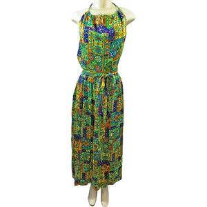 VTG Beach Mates California Made Green Halter Wrap Dress 60's 70's Small Boho